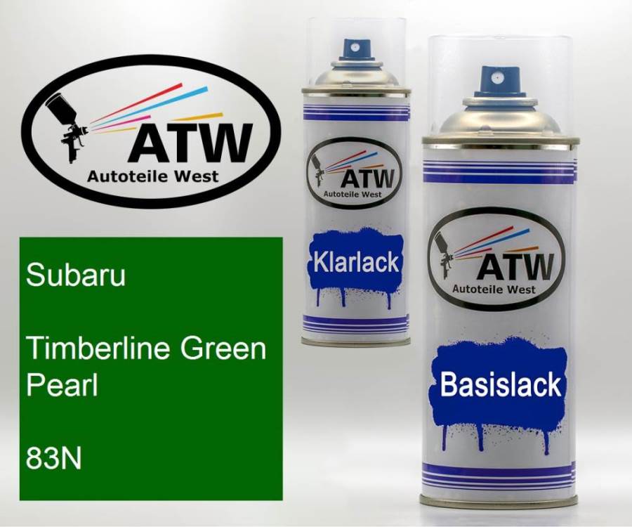 Subaru, Timberline Green Pearl, 83N: 400ml Sprühdose + 400ml Klarlack - Set, von ATW Autoteile West.